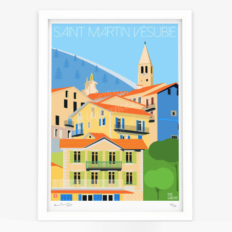 Affiche d'art signée à la main par Eric Garence "Saint-Martin-Vésubie"