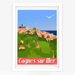 Affiche d'art signée à la main par Eric Garence "Le Haut de Cagnes"