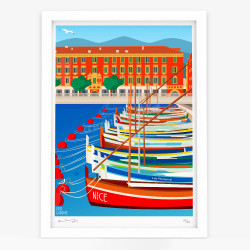 Affiche d'art signée à la main par Eric Garence "Le Port de Nice et Lou Passagin"