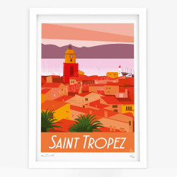 Affiche d'art signée à la main par Eric Garence "Saint-Tropez, Sunset"