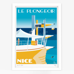 Affiche d'art signée à la main par Eric Garence "Nice, Le Plongeoir 2020"