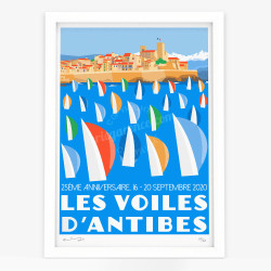 Affiche d'art signée à la main par Eric Garence "Les 25ème Voiles d'Antibes"