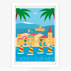 Affiche d'art signée à la main par Eric Garence "Cagnes-sur-Mer, les optimists"