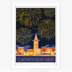 Affiche d'art signée à la main par Eric Garence "Cagnes-sur-Mer, Le feu d’artifice"