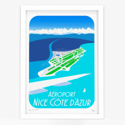 Affiche d'art signée à la main par Eric Garence "L'aéroport de Nice"