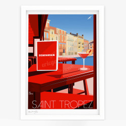 Affiche d'art signée à la main par Eric Garence "Cocktail at Senequier"