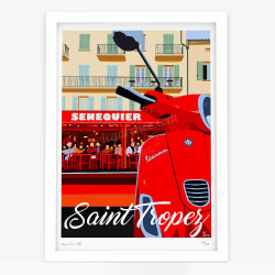 Affiche d'art signée à la main par Eric Garence "La Guêpe rouge chez Senequier"
