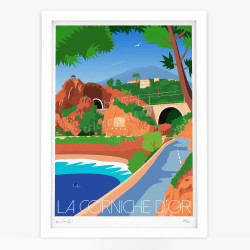 Affiche d'art signée à la main par Eric Garence "Théoule-sur-mer, La corniche d’or"