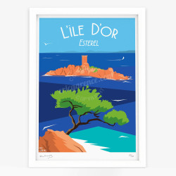 Affiche d'art signée à la main par Eric Garence "Saint-Raphaël, l'île d’Or"