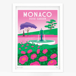 Affiche d'art signée à la main par Eric Garence "Monaco, Rose garden"