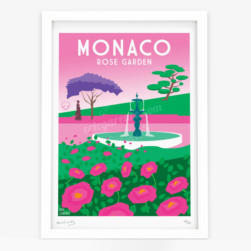 Hand signed art poster "Monaco, Rose garden" by Eric Garence Hand signed art poster "Monaco, Rose garden" by Eric Garence