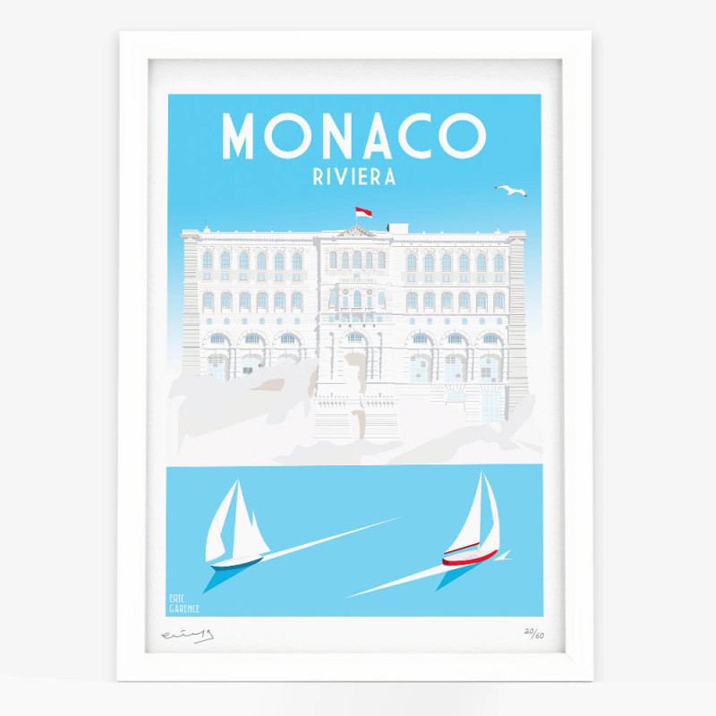Hand signed art poster "Monaco, Le musée océanographique" by Eric Garence Hand signed art poster "Monaco, Le musée océanographique" by Eric Garence