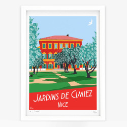 Affiche d'art signée à la main par Eric Garence "Nice, Les Jardins de Cimiez"