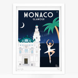 Affiche d'art signée à la main par Eric Garence "Monaco, L'opéra"