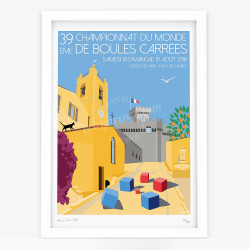 Affiche d'art signée à la main par Eric Garence "Cagnes-sur-Mer, Boules Carrées 2018"
