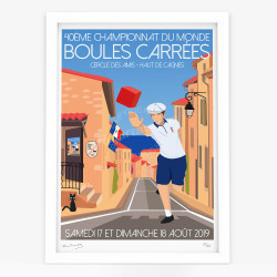 Affiche d'art signée à la main par Eric Garence "Cagnes-sur-Mer, Boules Carrées 2019"