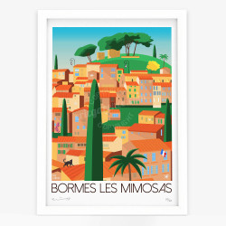 Affiche d'art signée à la main par Eric Garence "Les 10 secrets de Bormes-les-Mimosas"