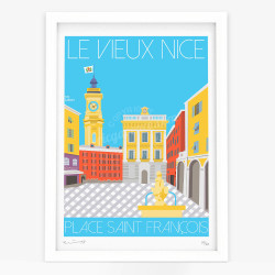 Affiche d'art signée à la main par Eric Garence "Nice, la place St François"