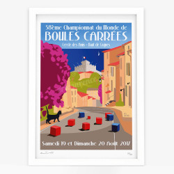 Affiche d'art signée à la main par Eric Garence "Cagnes-sur-Mer, Boules Carrées 2017"