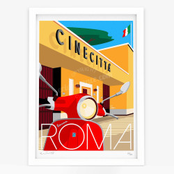 Affiche d'art signée à la main par Eric Garence "Rome, la Cinecitta"