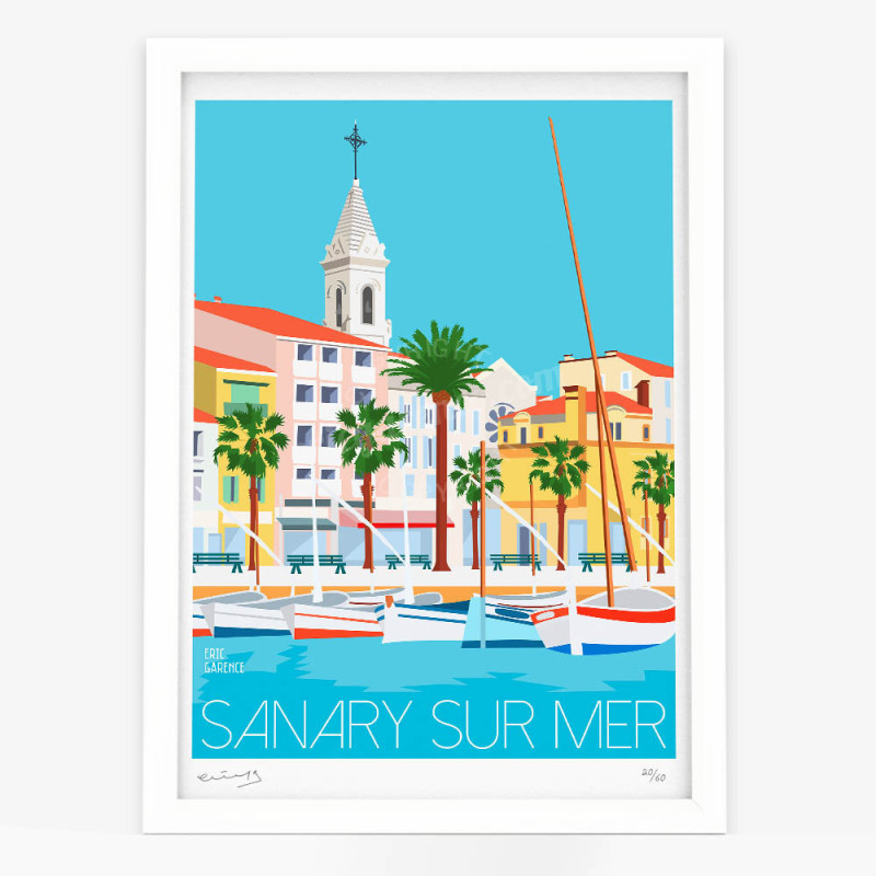 Hand signed art poster "Le Port de Sanary-sur-Mer" by Eric Garence Hand signed art poster "Le Port de Sanary-sur-Mer" by Eric Garence