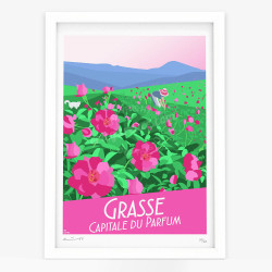 Affiche d'art signée à la main par Eric Garence "Grasse, la Centifolia"