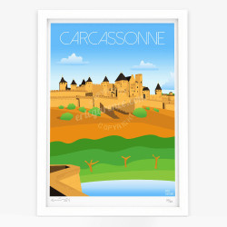 Affiche d'art signée à la main par Eric Garence "Carcassonne"