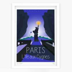 Affiche d'art signée à la main par Eric Garence "Paris, l'ile aux cygnes s'éveille"