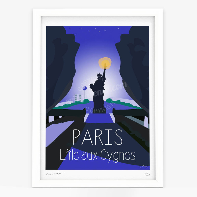 Affiche d'art signée à la main par Eric Garence "Paris, l'ile aux cygnes s'éveille" Affiche d'art signée à la main par Eric Garence "Paris, l'ile aux cygnes s'éveille"