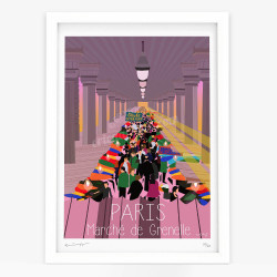 Affiche d'art signée à la main par Eric Garence "Paris, Le marché de grenelle"