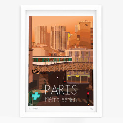 Affiche d'art signée à la main par Eric Garence "Paris, Le Métro aérien et les quais de Seine"