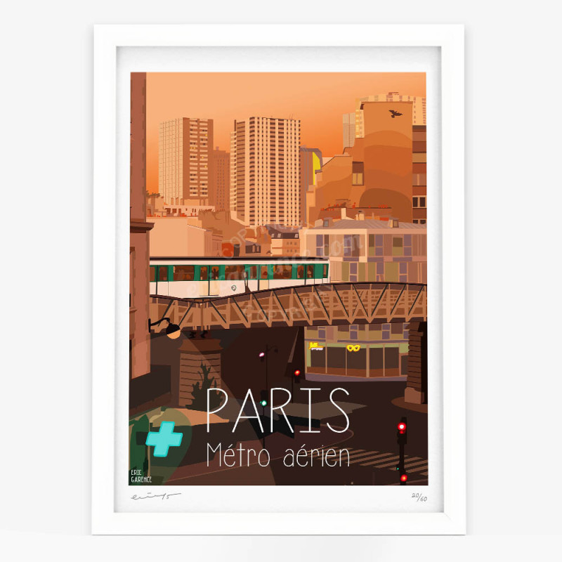 Affiche d'art signée à la main par Eric Garence "Paris, Le Métro aérien et les quais de Seine" Affiche d'art signée à la main par Eric Garence "Paris, Le Métro aérien et les quais de Seine"