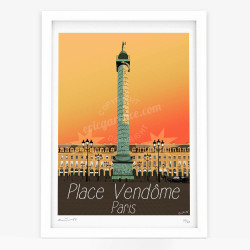 Affiche d'art signée à la main par Eric Garence "Paris, Bonnie & Clyde place vendôme"