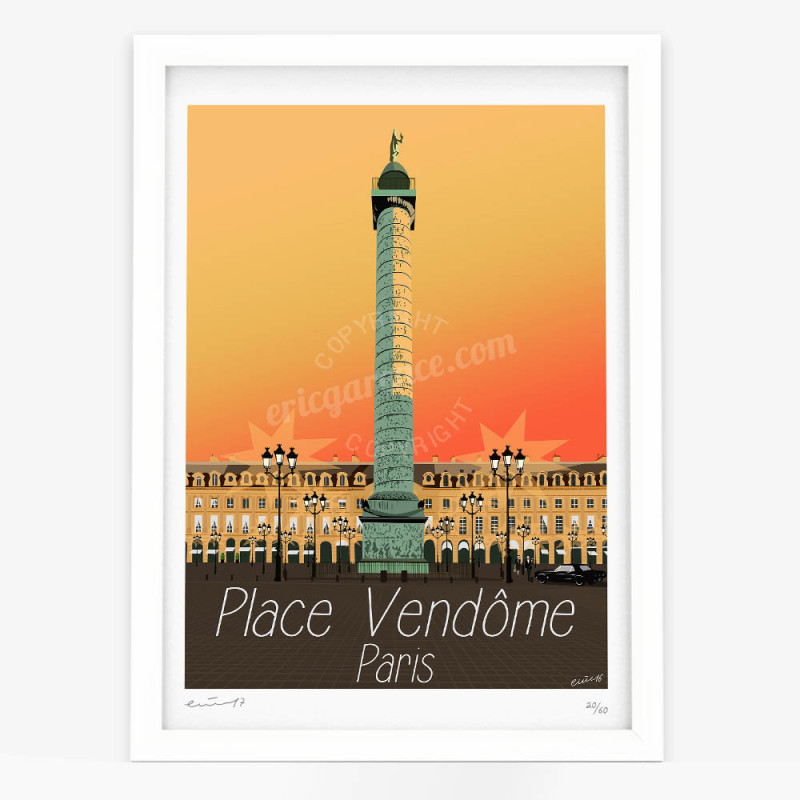 Affiche d'art signée à la main par Eric Garence "Paris, Bonnie & Clyde place vendôme" Affiche d'art signée à la main par Eric Garence "Paris, Bonnie & Clyde place vendôme"