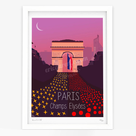 Affiche d'art signée à la main par Eric Garence "Paris, Les Champs Elysées "