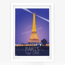 Affiche d'art signée à la main par Eric Garence "Paris, La Tour Eiffel par une soirée de printemps"