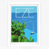 Affiche d'art signée à la main par Eric Garence "Eze, Cactus et voilier"