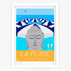 Affiche d'art signée à la main par Eric Garence "Cagnes-sur-Mer, La plage"