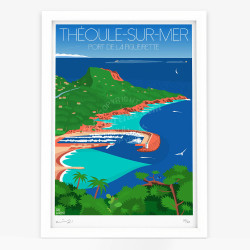 Affiche d'art signée à la main par Eric Garence "Théoule-sur-Mer, Le Port de la Figuerette"