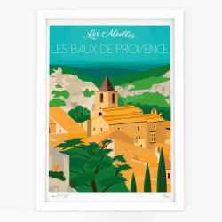 Affiche d'art signée à la main par Eric Garence "Les Baux-de-Provence, Le village"