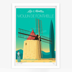 Affiche d'art signée à la main par Eric Garence "Le Moulin de Fontvielle"