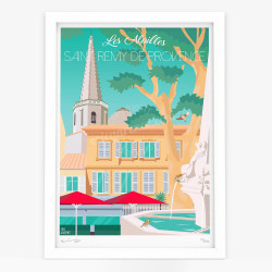 Affiche d'art signée à la main par Eric Garence "Saint-Rémy-de-Provence, La place Jules Pélissier"