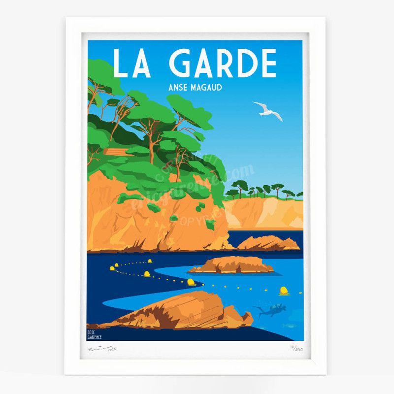 Affiche d'art signée à la main par Eric Garence "La Garde, Anse Magaud" Affiche d'art signée à la main par Eric Garence "La Garde, Anse Magaud"