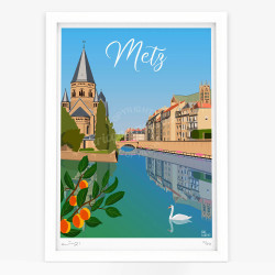 Affiche d'art signée à la main par Eric Garence "Metz et la Moselle"