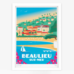 Affiche d'art signée à la main par Eric Garence "Beaulieu-sur-Mer, Plage de la Petite Afrique"