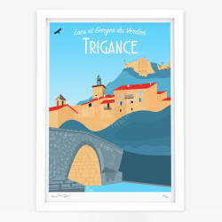 Affiche d'art signée à la main par Eric Garence "Trigance et son château"