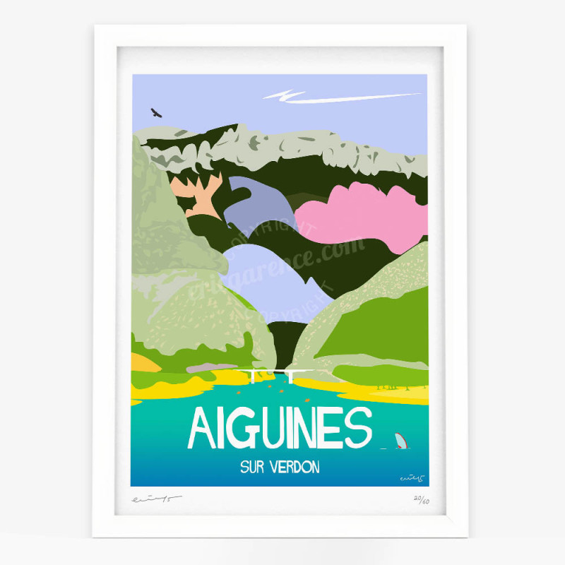 Affiche d'art signée à la main par Eric Garence "Aiguines, Pédalo dans les Gorges du Verdon" Affiche d'art signée à la main par Eric Garence "Aiguines, Pédalo dans les Gorges du Verdon"