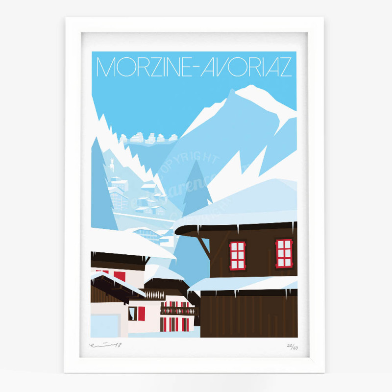 Affiche d'art signée à la main par Eric Garence "Morzine-Avoriaz et le Dahu" Affiche d'art signée à la main par Eric Garence "Morzine-Avoriaz et le Dahu"