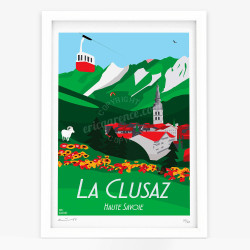 Affiche d'art signée à la main par Eric Garence "La Clusaz en été"