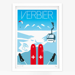 Affiche d'art signée à la main par Eric Garence "Verbier"